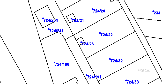 Parcela st. 724/23 v KÚ Spořice, Katastrální mapa