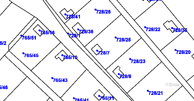 Parcela st. 728/7 v KÚ Spořice, Katastrální mapa