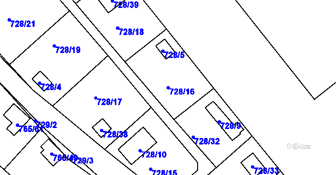 Parcela st. 728/16 v KÚ Spořice, Katastrální mapa