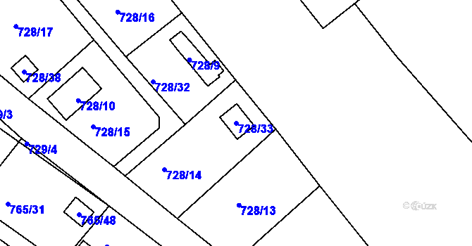 Parcela st. 728/33 v KÚ Spořice, Katastrální mapa