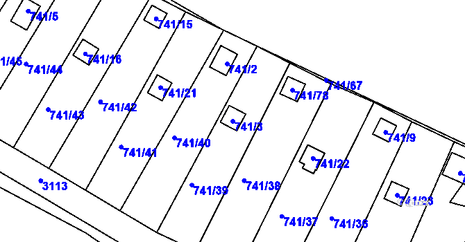 Parcela st. 741/3 v KÚ Spořice, Katastrální mapa