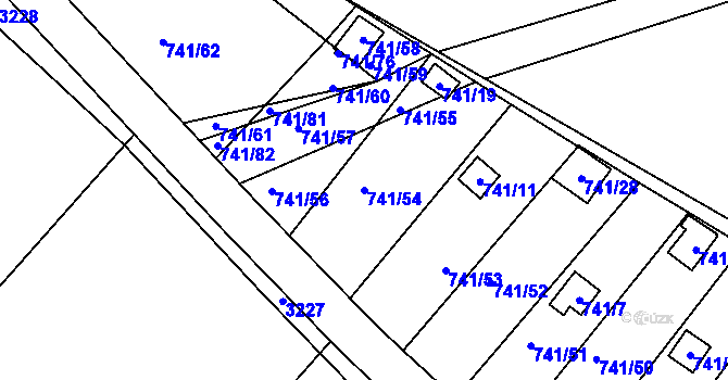 Parcela st. 741/54 v KÚ Spořice, Katastrální mapa
