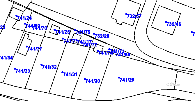 Parcela st. 741/74 v KÚ Spořice, Katastrální mapa