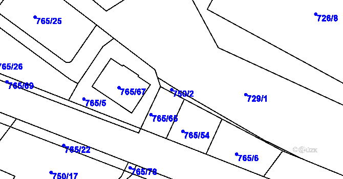 Parcela st. 750/2 v KÚ Spořice, Katastrální mapa