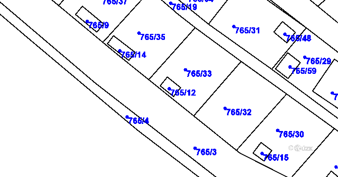 Parcela st. 765/12 v KÚ Spořice, Katastrální mapa