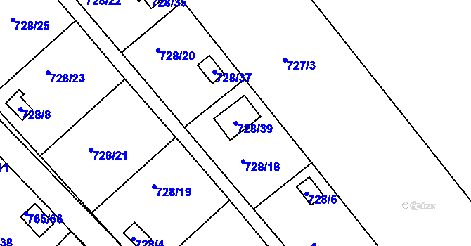 Parcela st. 728/39 v KÚ Spořice, Katastrální mapa