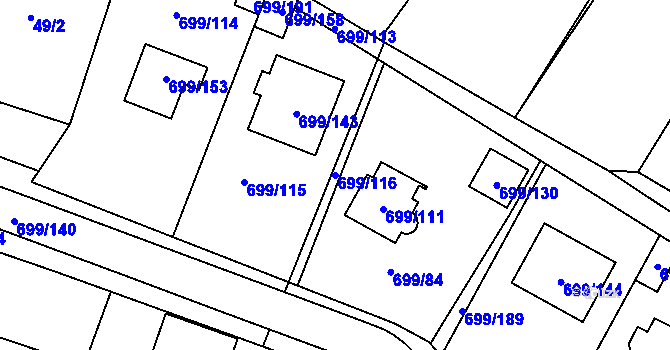 Parcela st. 699/116 v KÚ Spořice, Katastrální mapa