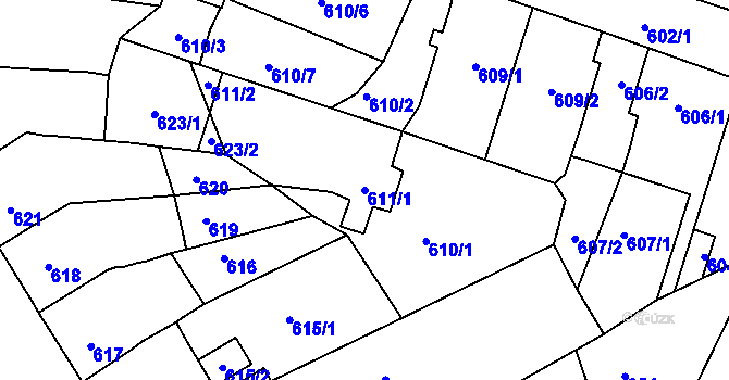 Parcela st. 611/1 v KÚ Spořice, Katastrální mapa