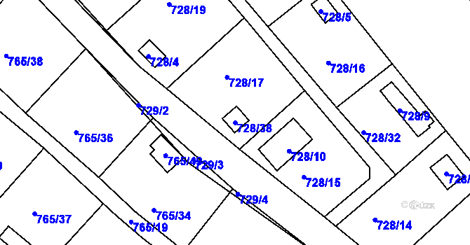 Parcela st. 728/38 v KÚ Spořice, Katastrální mapa