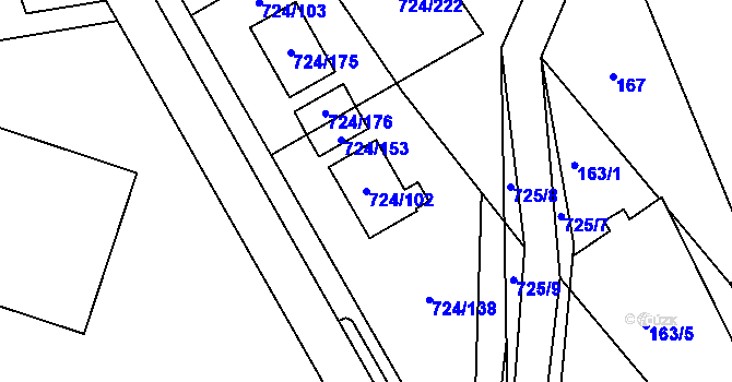 Parcela st. 724/102 v KÚ Spořice, Katastrální mapa