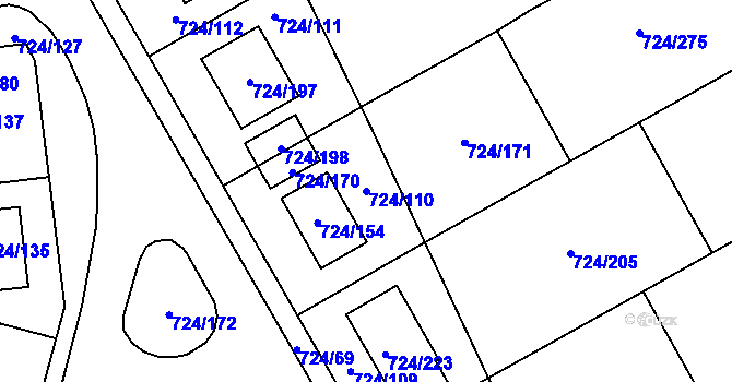 Parcela st. 724/110 v KÚ Spořice, Katastrální mapa