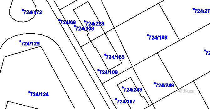 Parcela st. 724/165 v KÚ Spořice, Katastrální mapa