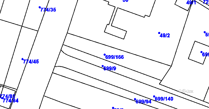 Parcela st. 699/166 v KÚ Spořice, Katastrální mapa