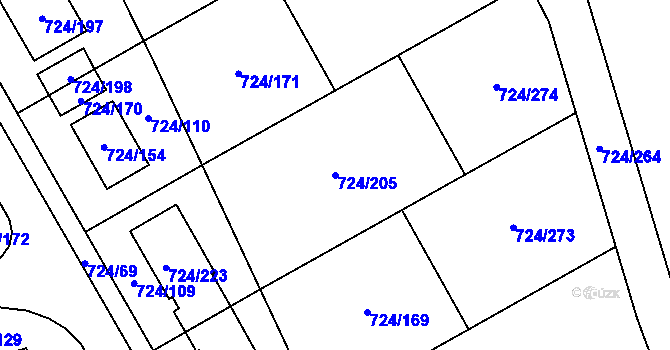 Parcela st. 724/205 v KÚ Spořice, Katastrální mapa