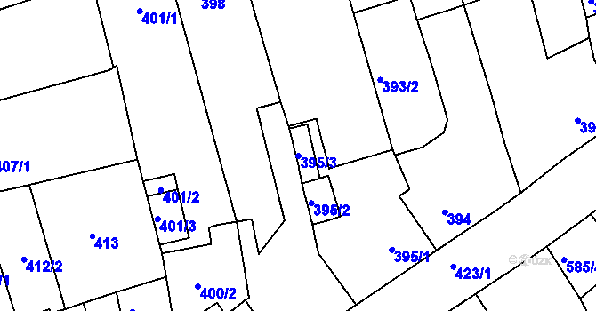 Parcela st. 395/3 v KÚ Spořice, Katastrální mapa