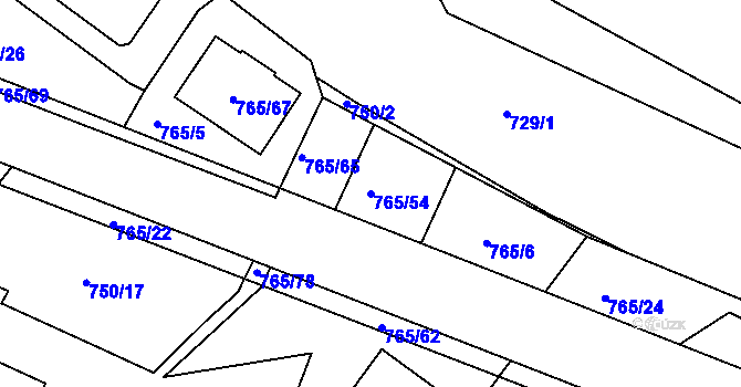 Parcela st. 765/54 v KÚ Spořice, Katastrální mapa