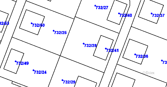 Parcela st. 732/28 v KÚ Spořice, Katastrální mapa