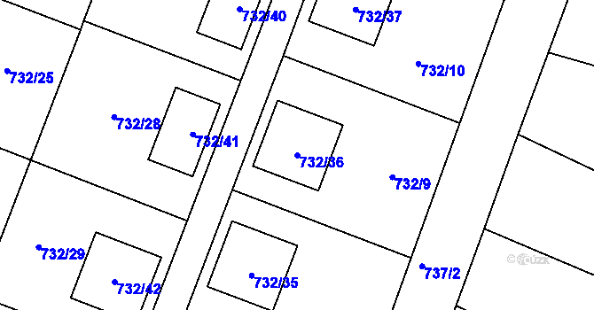 Parcela st. 732/36 v KÚ Spořice, Katastrální mapa