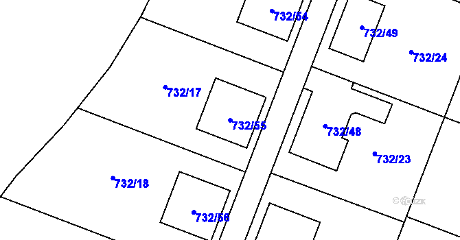 Parcela st. 732/55 v KÚ Spořice, Katastrální mapa