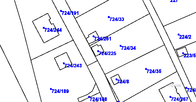Parcela st. 724/225 v KÚ Spořice, Katastrální mapa