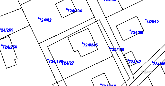 Parcela st. 724/245 v KÚ Spořice, Katastrální mapa