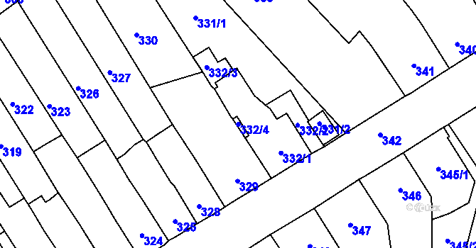 Parcela st. 332/4 v KÚ Spořice, Katastrální mapa