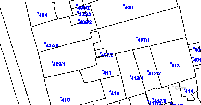 Parcela st. 407/2 v KÚ Spořice, Katastrální mapa