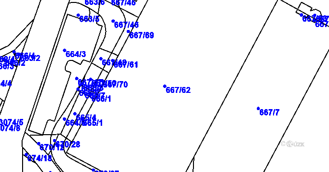 Parcela st. 667/62 v KÚ Spořice, Katastrální mapa