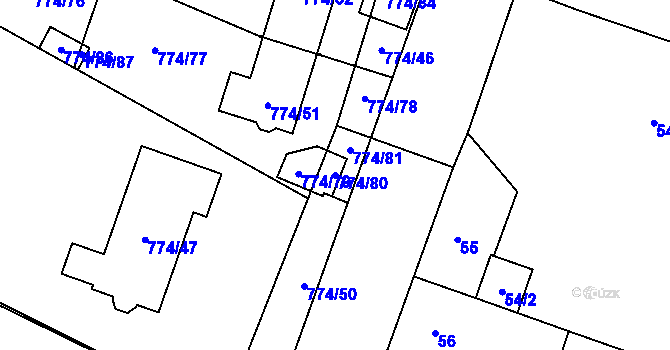 Parcela st. 774/80 v KÚ Spořice, Katastrální mapa