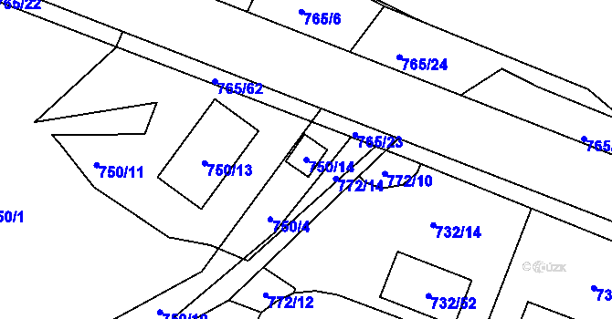 Parcela st. 750/14 v KÚ Spořice, Katastrální mapa