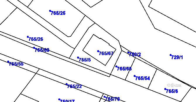 Parcela st. 765/67 v KÚ Spořice, Katastrální mapa