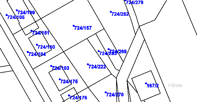 Parcela st. 724/283 v KÚ Spořice, Katastrální mapa