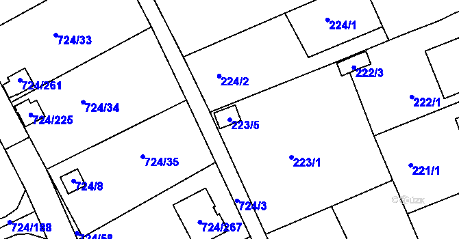 Parcela st. 223/5 v KÚ Spořice, Katastrální mapa