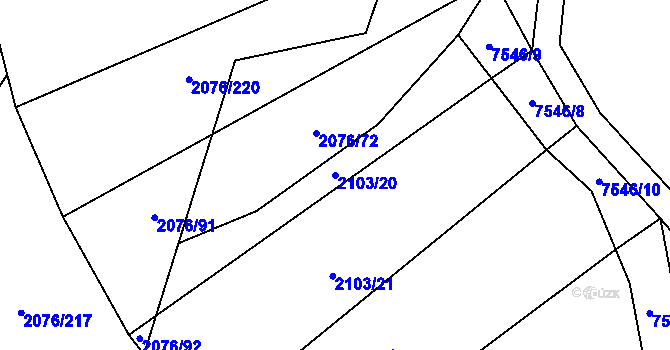 Parcela st. 2103/20 v KÚ Spytihněv, Katastrální mapa