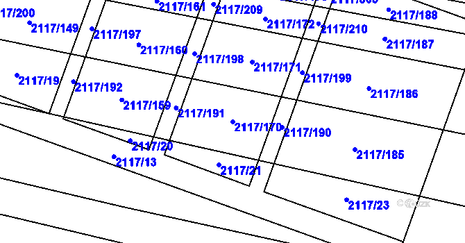 Parcela st. 2117/170 v KÚ Spytihněv, Katastrální mapa