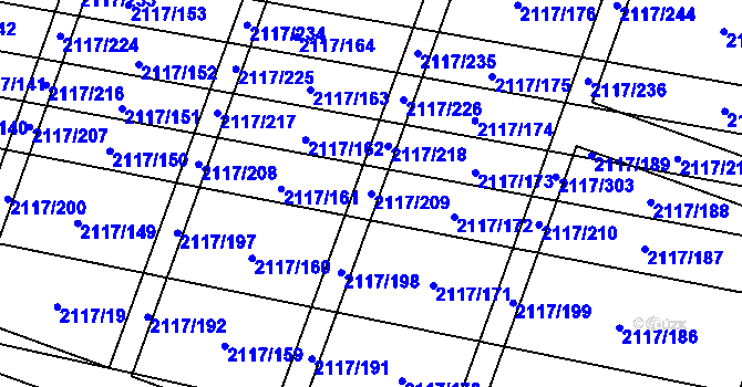 Parcela st. 2117/209 v KÚ Spytihněv, Katastrální mapa