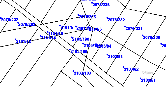 Parcela st. 2103/184 v KÚ Spytihněv, Katastrální mapa