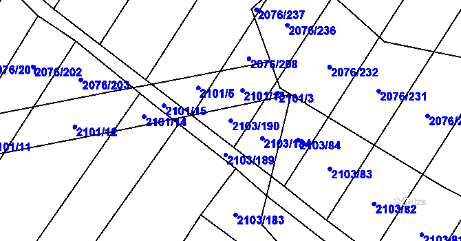 Parcela st. 2103/190 v KÚ Spytihněv, Katastrální mapa
