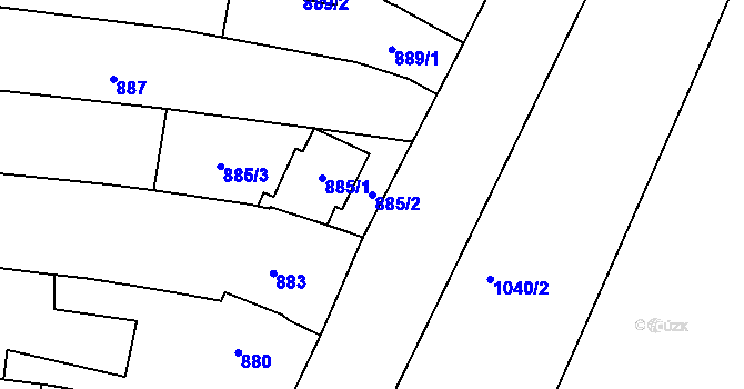 Parcela st. 885/2 v KÚ Spytihněv, Katastrální mapa