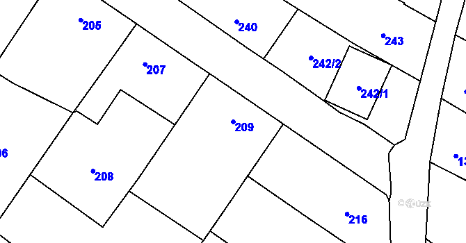 Parcela st. 209 v KÚ Spytihněv, Katastrální mapa