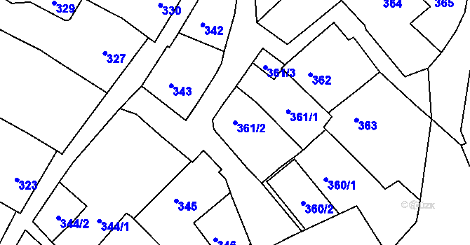 Parcela st. 361/2 v KÚ Spytihněv, Katastrální mapa