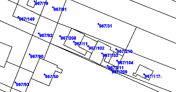 Parcela st. 967/102 v KÚ Spytihněv, Katastrální mapa