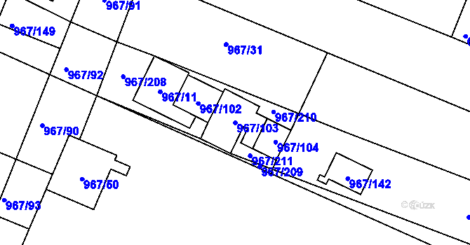 Parcela st. 967/103 v KÚ Spytihněv, Katastrální mapa