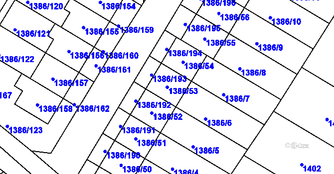 Parcela st. 1386/53 v KÚ Spytihněv, Katastrální mapa