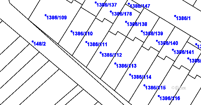 Parcela st. 1386/112 v KÚ Spytihněv, Katastrální mapa