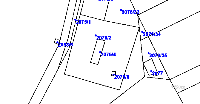 Parcela st. 2076/4 v KÚ Spytihněv, Katastrální mapa