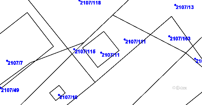 Parcela st. 2107/11 v KÚ Spytihněv, Katastrální mapa