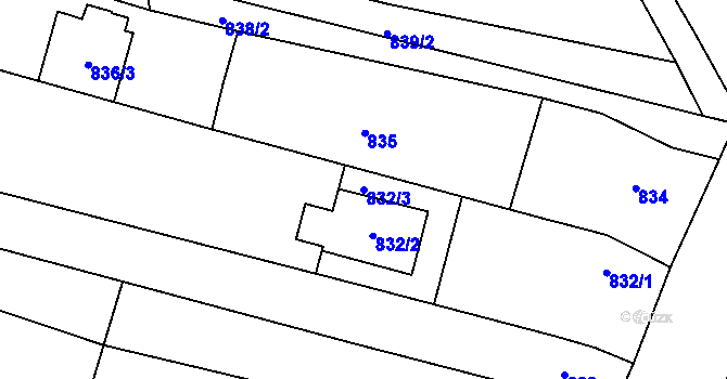Parcela st. 832/3 v KÚ Spytihněv, Katastrální mapa