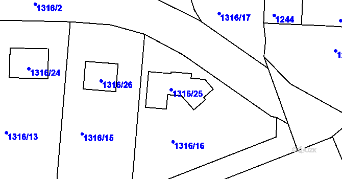 Parcela st. 1316/25 v KÚ Spytihněv, Katastrální mapa