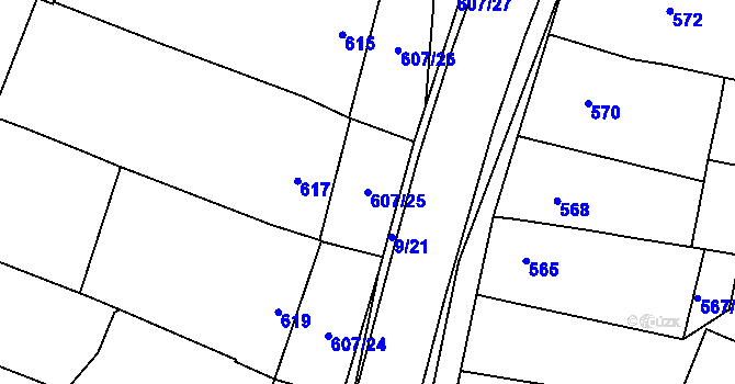 Parcela st. 607/25 v KÚ Spytihněv, Katastrální mapa